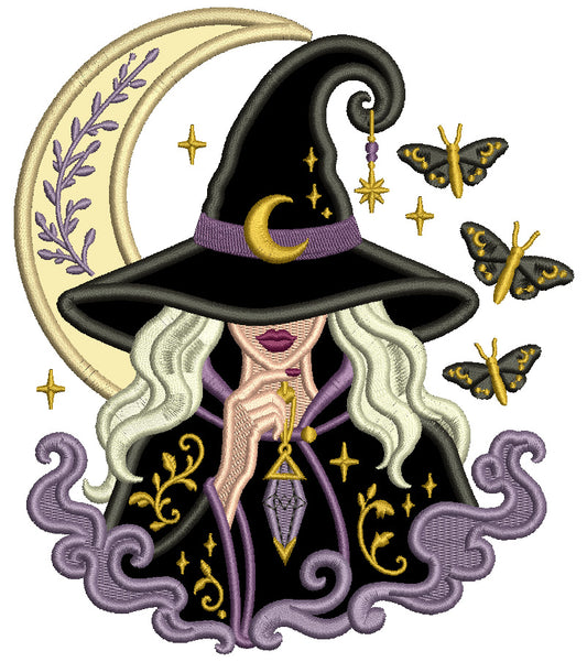 Mystic Moon Witch Halloween Machine Embroidery Design – Applique Pattern
