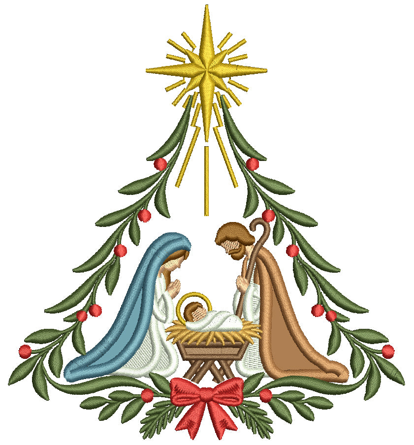 Nativity Scene Birth of Christ With Mary and Joseph Christmas Machine Embroidery Design - Applique