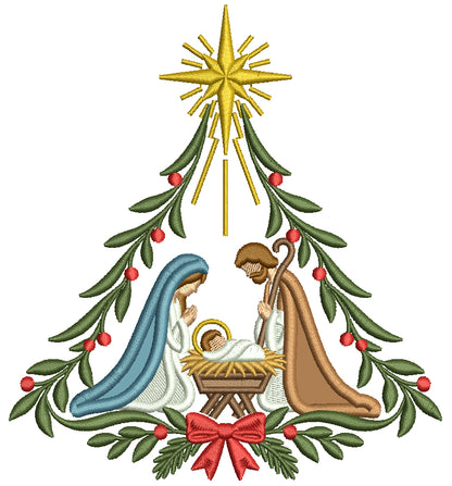 Nativity Scene Birth of Christ With Mary and Joseph Christmas Machine Embroidery Design - Applique