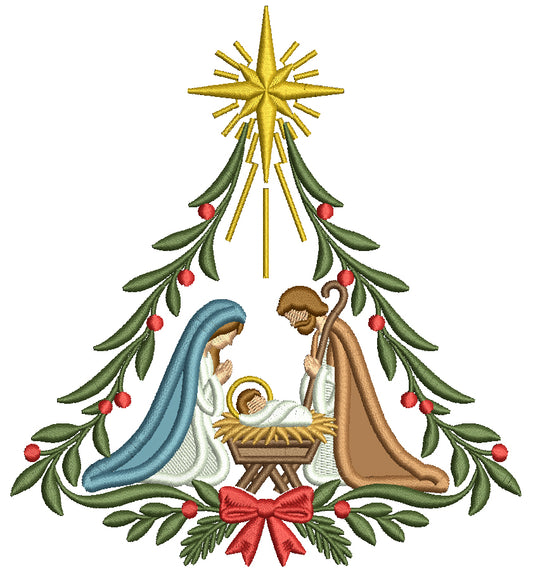 Nativity Scene Birth of Christ With Mary and Joseph Christmas Machine Embroidery Design - Applique