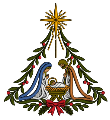 Nativity Scene Birth of Christ With Mary and Joseph Christmas Machine Embroidery Design - Applique