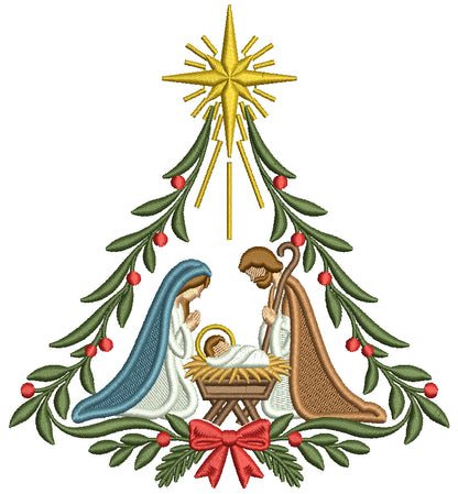 Nativity Scene Birth of Christ With Mary and Joseph Christmas Machine Embroidery Design - Filled