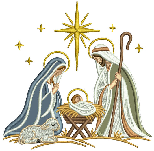 Nativity Scene Machine Embroidery Design With Baby Jesus - Applique Pattern