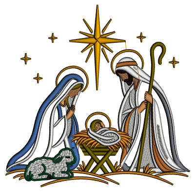 Nativity Scene Machine Embroidery Design With Baby Jesus - Applique Pattern