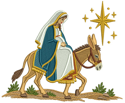 Nativity Scene Mary Mother of Jesus On Donkey Christmas Machine Embroidery Design - Applique