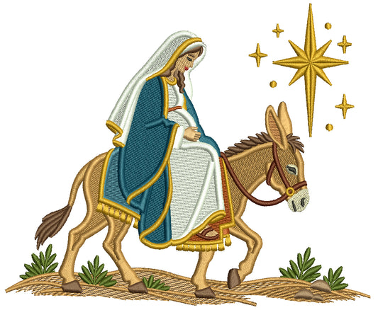 Nativity Scene Mary Mother of Jesus On Donkey Christmas Machine Embroidery Design - Applique