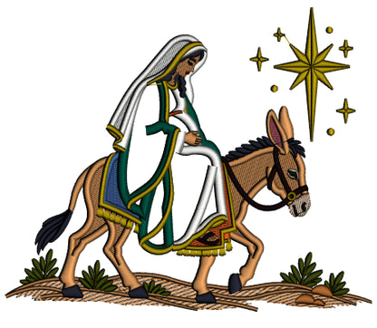 Nativity Scene Mary Mother of Jesus On Donkey Christmas Machine Embroidery Design - Filled