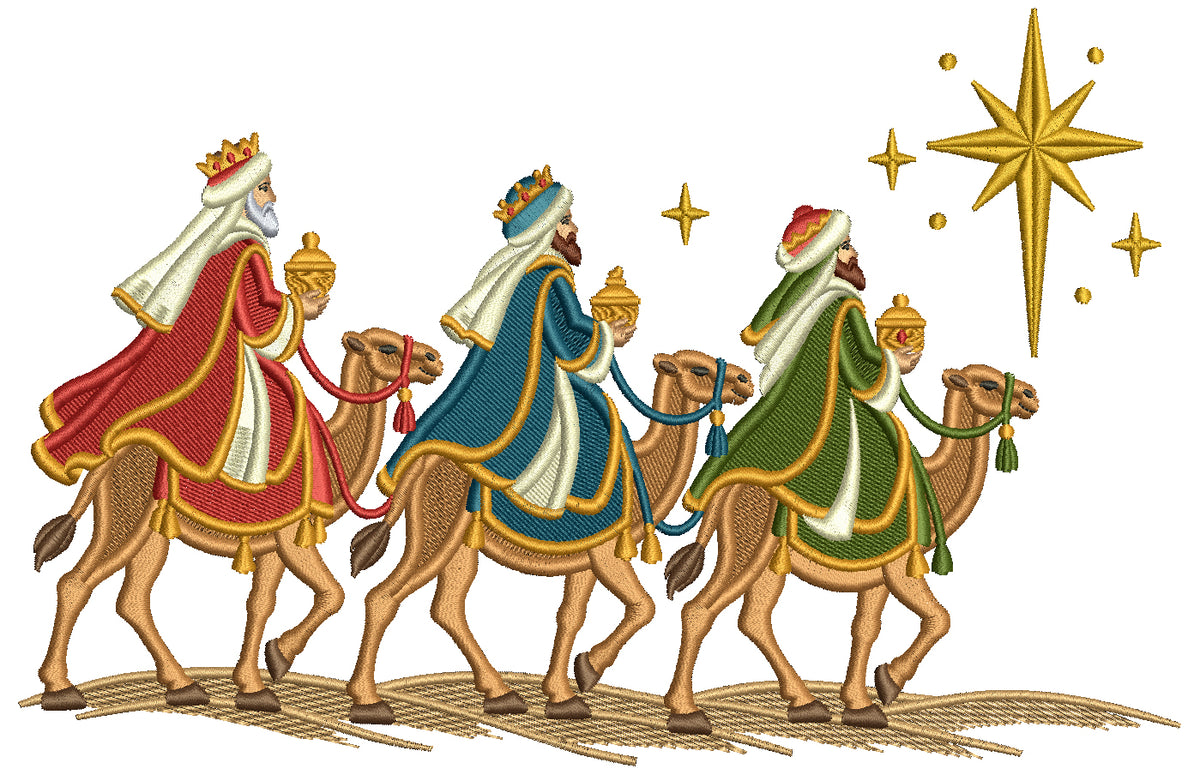 Nativity Scene Three Wise Men Christmas Machine Embroidery Design - Filled