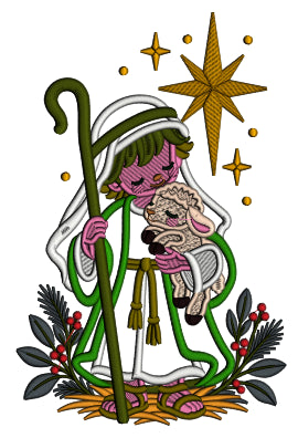 Nativity Shepherd Boy With Lamb and Star of Bethlehem Christmas Machine Embroidery Design - Applique