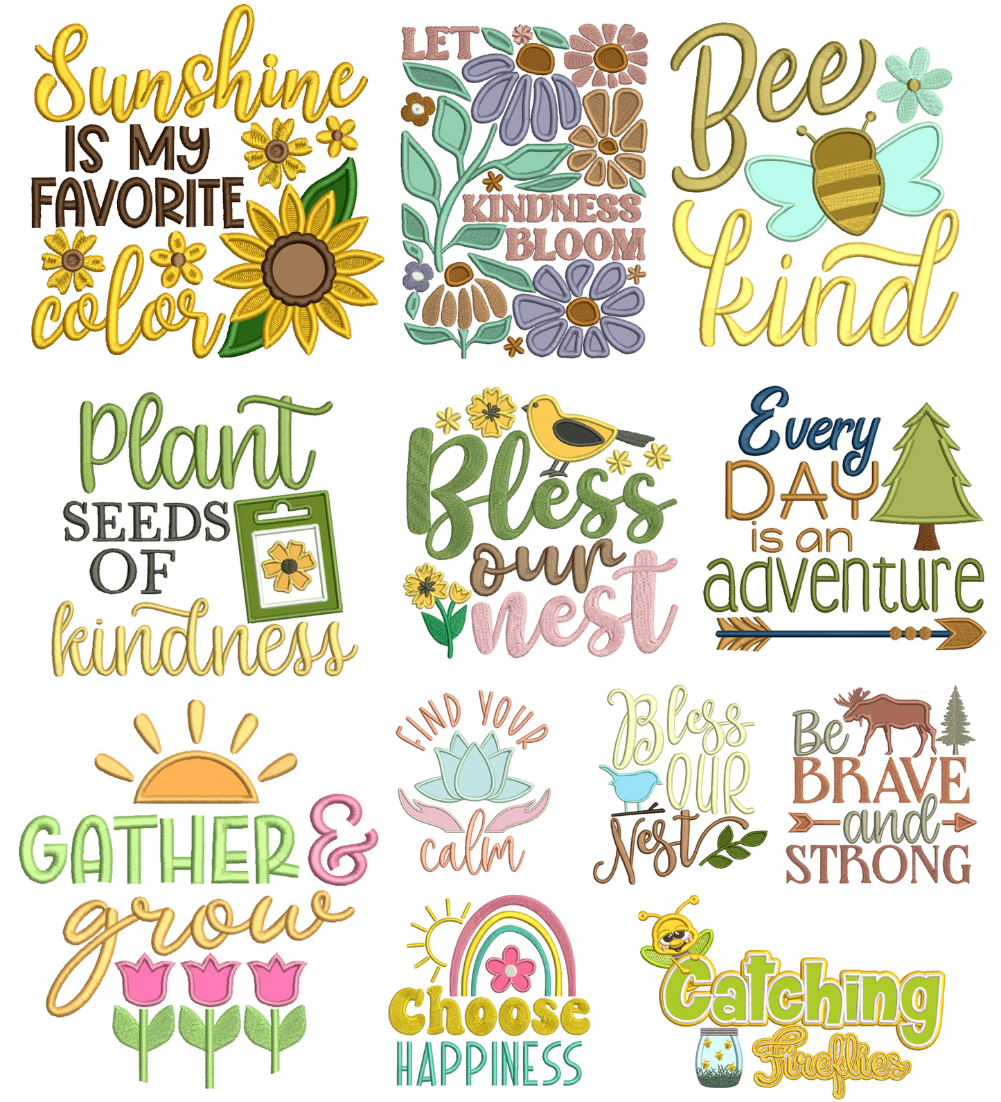 Nature Positive Sayings Machine Embroidery Designs Set - 24 Designs