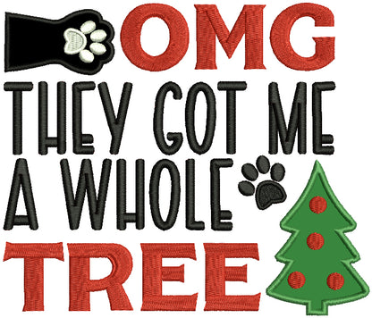 OMG They Got Me a Whole Christmas Tree Dog Paw Applique Machine Embroidery Design Digitized Pattern