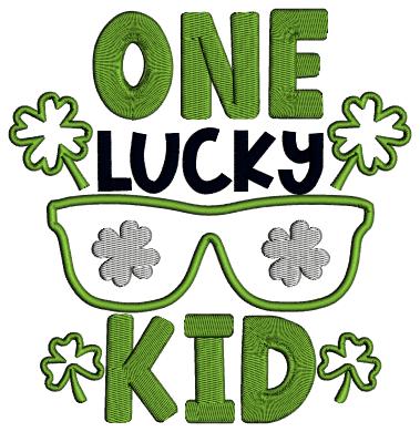 One Lucky Kid Sunglasses St. Patrick's Applique Filled Machine Embroidery Design Digitized Pattern