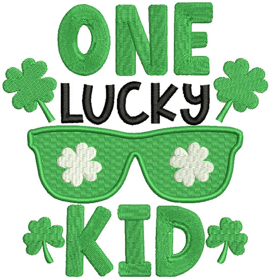 One Lucky Kid Sunglasses St. Patrick's Day Filled Machine Embroidery Design Digitized Pattern