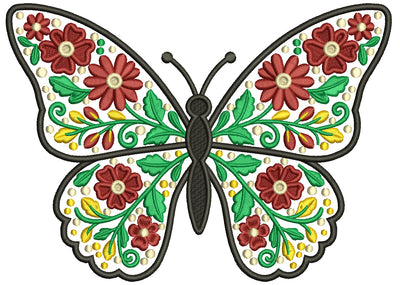 Ornate Butterfly With Flowers Filled Machine Embroidery Design Digitized Pattern