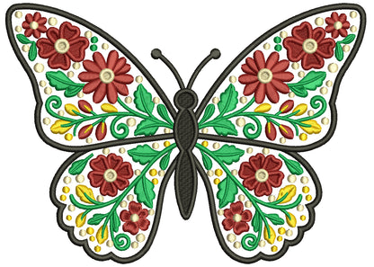 Ornate Butterfly With Flowers Filled Machine Embroidery Design Digitized Pattern