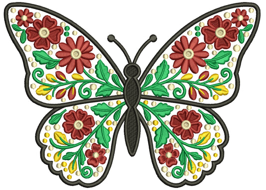 Ornate Butterfly With Flowers Filled Machine Embroidery Design Digitized Pattern