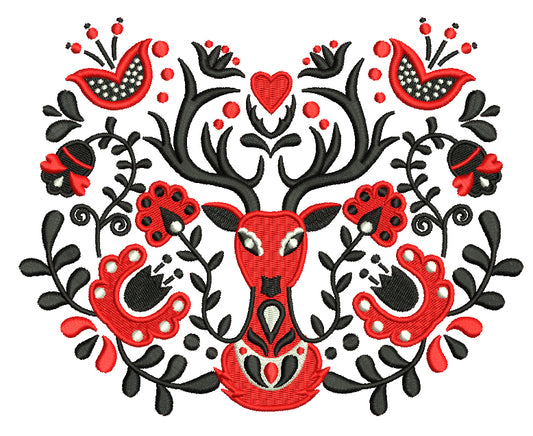Ornate Deer With Flowers And Heart Valentine's Day Love Filled Machine Embroidery Design Digitized Pattern