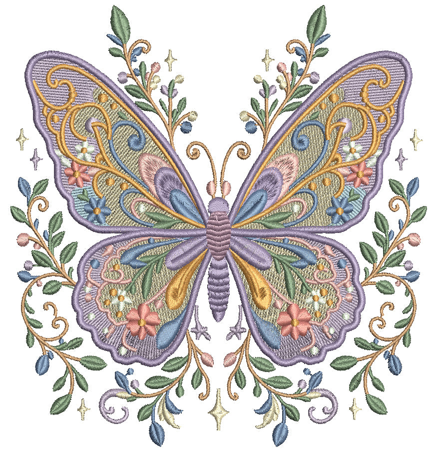 Ornate Pastel Butterfly Filled Machine Embroidery Design Digitized Pattern