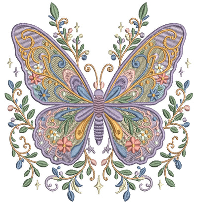 Ornate Pastel Butterfly Filled Machine Embroidery Design Digitized Pattern