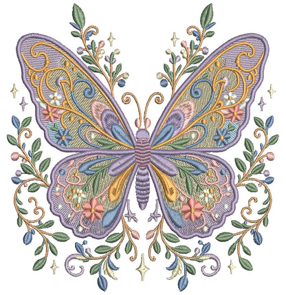 Ornate Pastel Butterfly Filled Machine Embroidery Design Digitized Pattern
