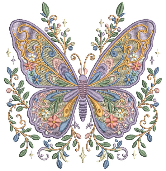 Ornate Pastel Butterfly Filled Machine Embroidery Design Digitized Pattern