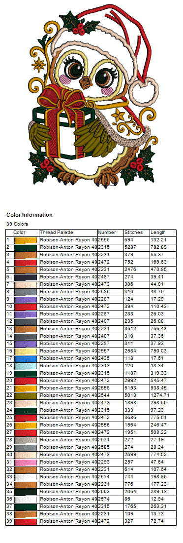 Owl Christmas Machine Embroidery Design With Present- Applique