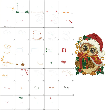 Owl Christmas Machine Embroidery Design With Present- Applique