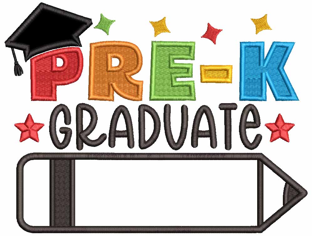 PRE-K Graduate Pencil School Applique Machine Embroidery Design Digitized Pattern