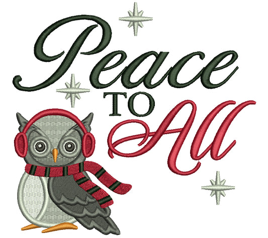 Peace To All Winter Owl Christmas Filled Machine Embroidery Design Digitized Pattern