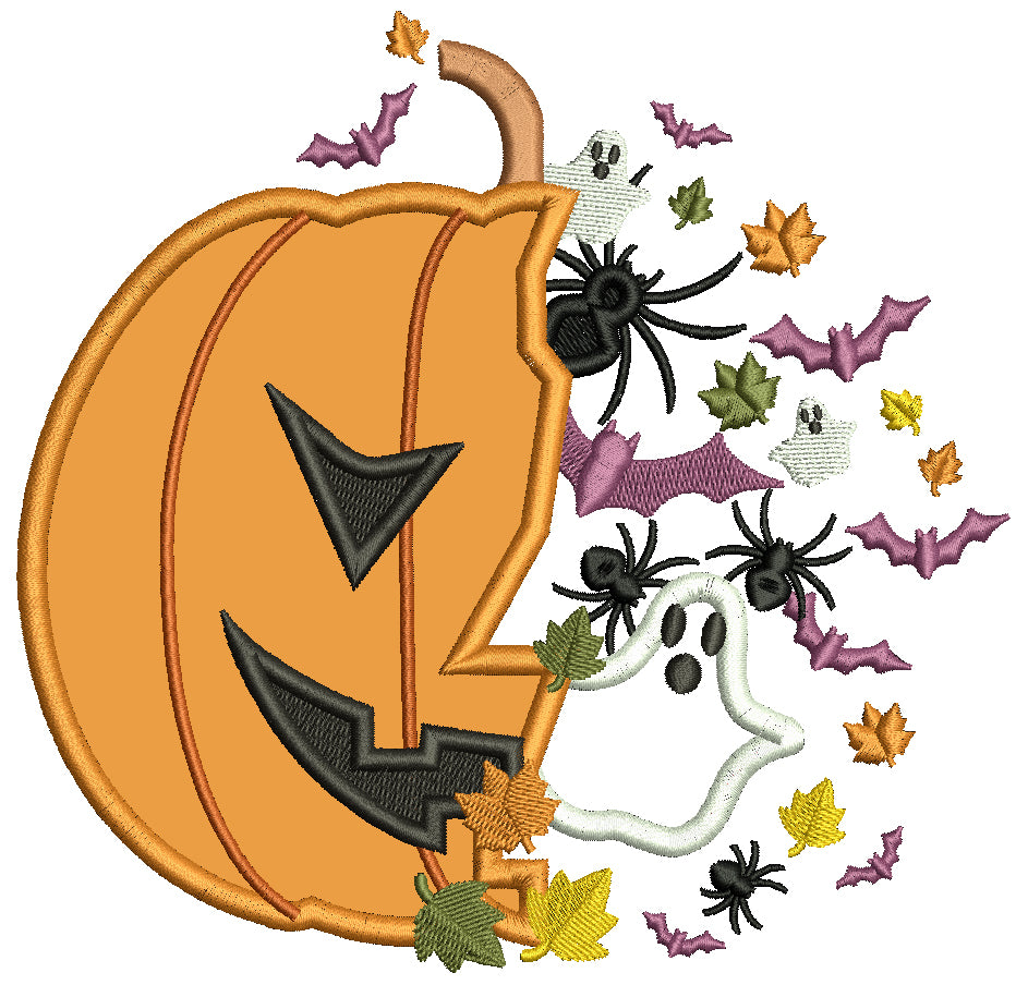 Pumpkin Ghosts And Spiders Halloween Applique Machine Embroidery Design Digitized Pattern