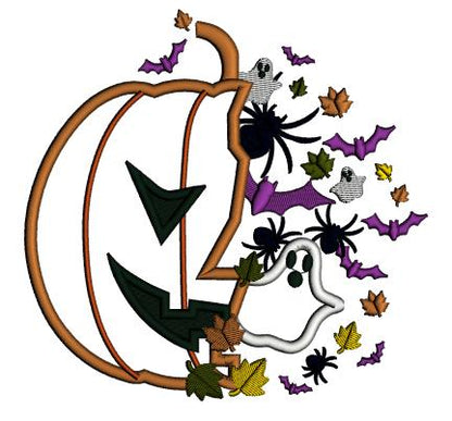 Pumpkin Ghosts And Spiders Halloween Applique Machine Embroidery Design Digitized Pattern