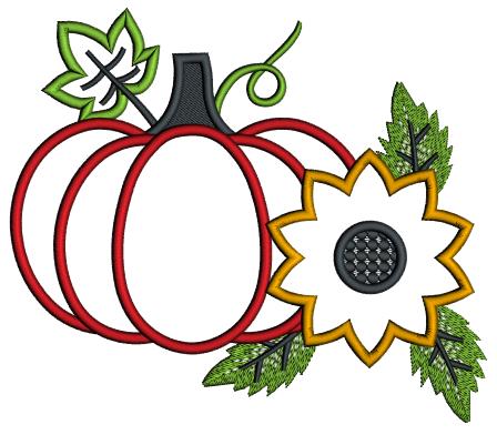 Pumpkin with Flower and Leaves Applique Filled Machine Embroidery Design Digitized Pattern