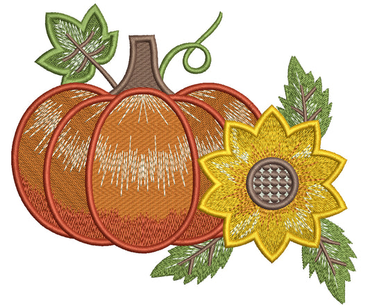 Pumpkin with Flower and Leaves Fall Filled Machine Embroidery Design Digitized Pattern