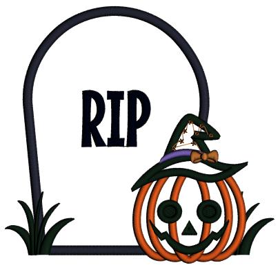 RIP Halloween Pumpkin Wearing WItch Hat Applique Machine Embroidery Design Digitized Pattern