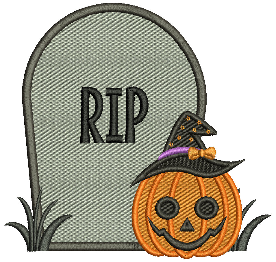 RIP Halloween Pumpkin Wearing WItch Hat Filled Machine Embroidery Design Digitized Pattern