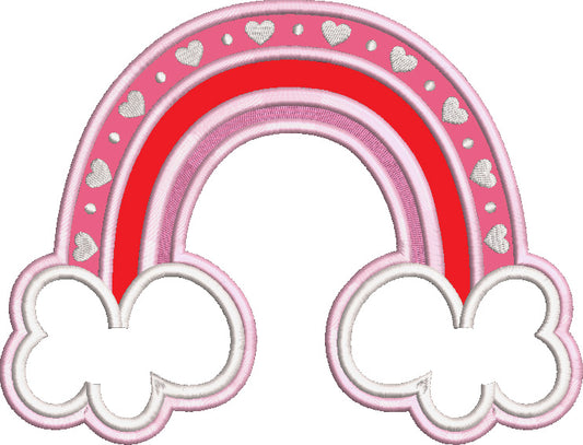 Rainbow With Clouds And Hearts Valentine's Day Love Applique Machine Embroidery Design Digitized Pattern