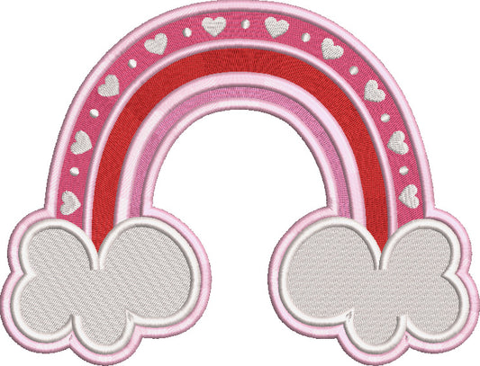 Rainbow With Clouds And Hearts Valentine's Day Love Filled Machine Embroidery Design Digitized Pattern