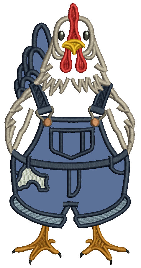 Rooster Farmer Wearing Overalls Appliqué Machine Embroidery Design Digitized Pattern