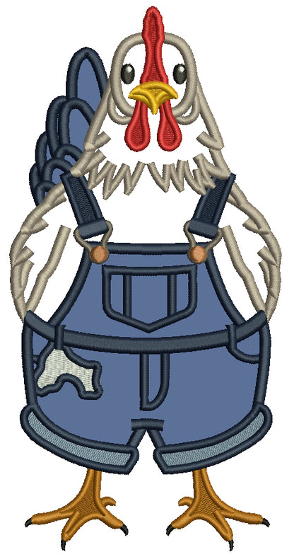 Rooster Farmer Wearing Overalls Appliqué Machine Embroidery Design Digitized Pattern