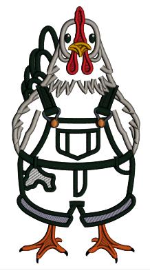 Rooster Farmer Wearing Overalls Appliqué Machine Embroidery Design Digitized Pattern