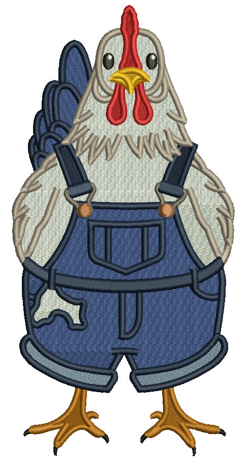 Rooster Farmer Wearing Overalls Filled Machine Embroidery Design Digitized Pattern