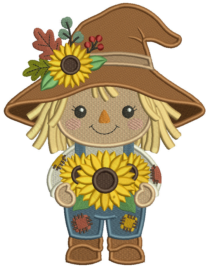Scarecrow Holding Sunflower Filled Machine Embroidery Design Digitized Pattern