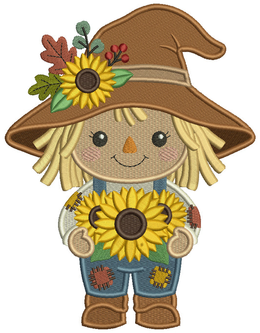 Scarecrow Holding Sunflower Filled Machine Embroidery Design Digitized Pattern
