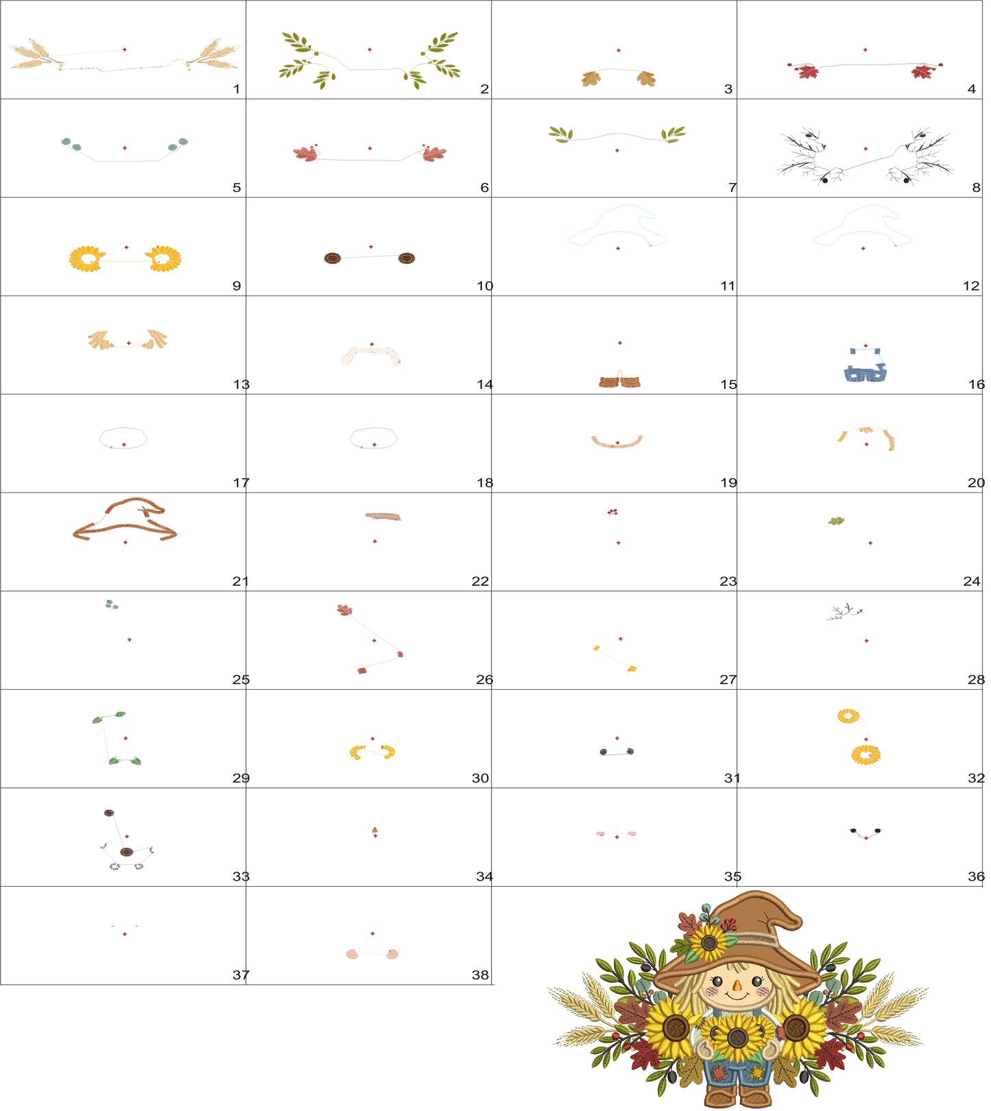 Cute Scarecrow With Sunflowers Applique Machine Embroidery Design Digitized Pattern