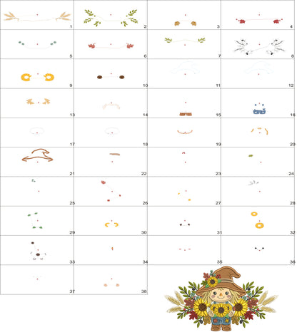 Cute Scarecrow With Sunflowers Applique Machine Embroidery Design Digitized Pattern