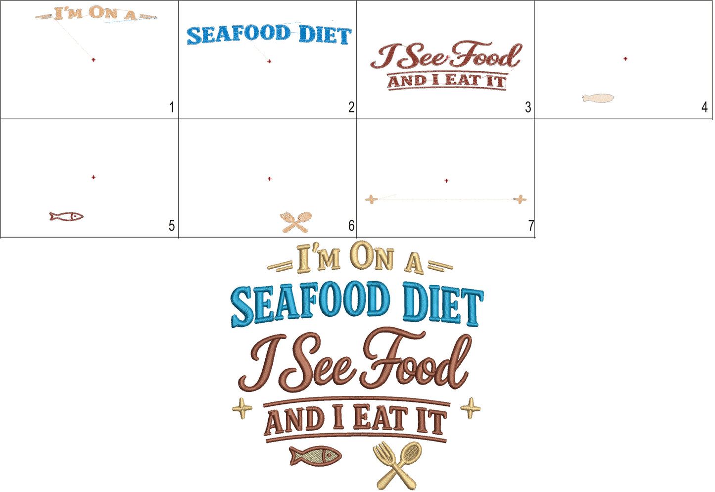 🍤😂 I’m on a Seafood Diet – I See Food and I Eat It – Funny Sarcastic Saying Filled Machine Embroidery Design