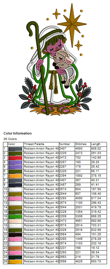 Nativity Shepherd Boy With Lamb and Star of Bethlehem Christmas Machine Embroidery Design - Applique