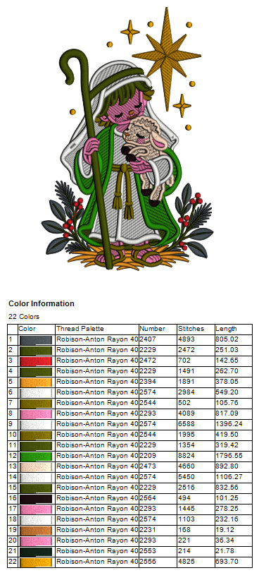 Nativity Shepherd Boy With Lamb and Star of Bethlehem Christmas Machine Embroidery Design - Filled