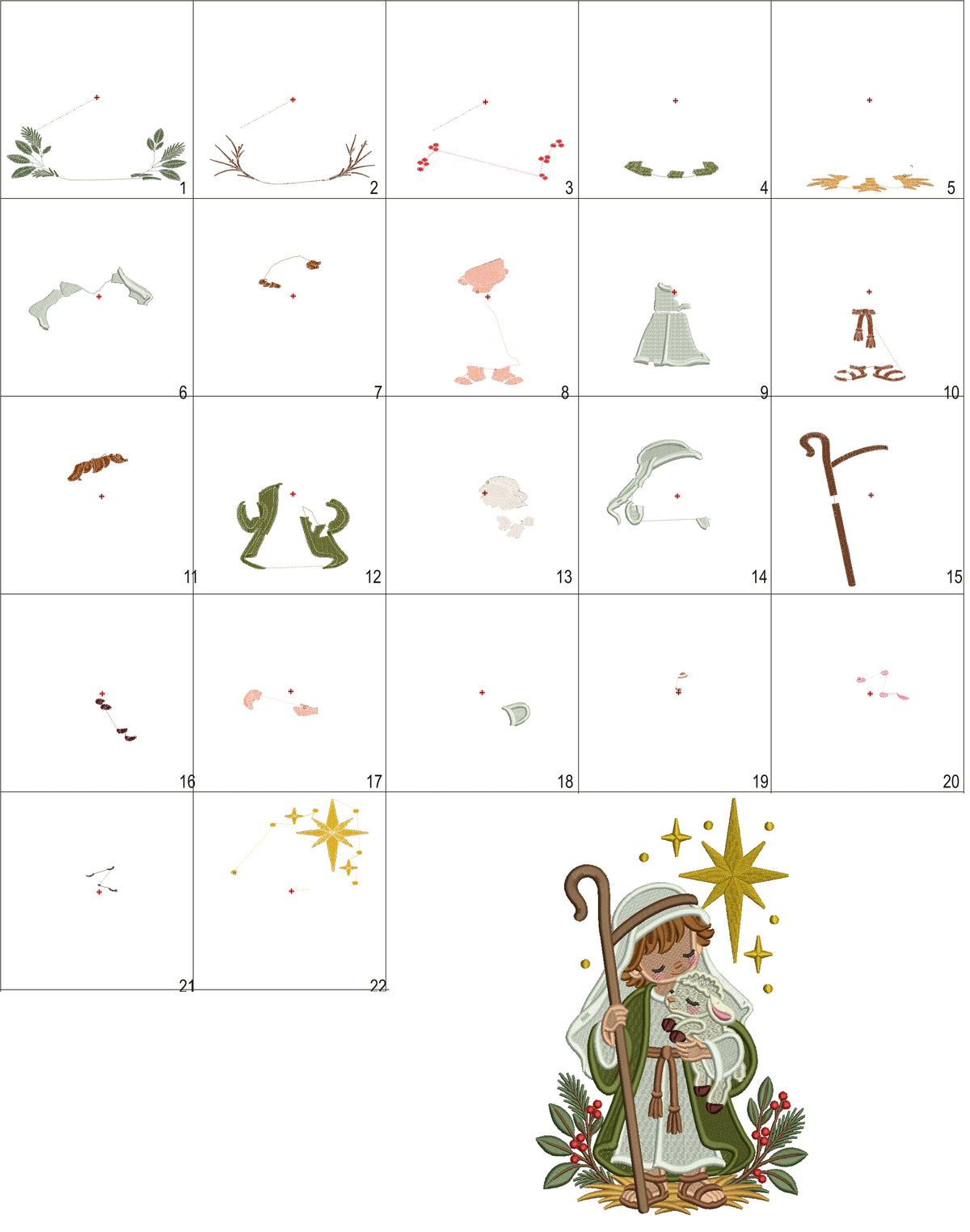 Nativity Shepherd Boy With Lamb and Star of Bethlehem Christmas Machine Embroidery Design - Filled