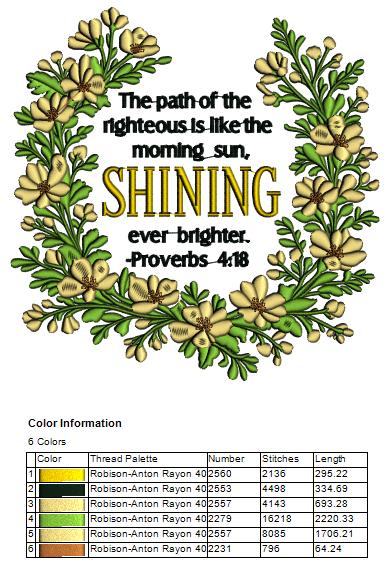🌅✨ The Path of the Righteous – Proverbs 4:18 Embroidery Design ✨🌅